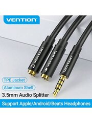 VENTION kuulokkeiden jakaja 3,5 mm TRRS Stereo Audio Y -jakaja punottu 4-napainen uros-2-naaras kaksoiskuulokeliitäntä jakaja sovitin kuulokemikrofonille PC-älypuhelimelle Xbox PS4 & More-musta hinta ja tiedot | Kaapelit ja adapterit | hobbyhall.fi