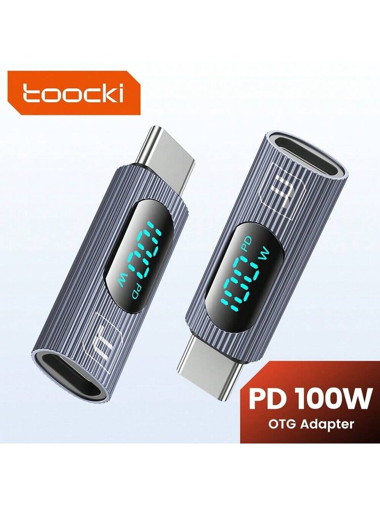 Toocki 100W Type C - Type C OTG Adapter LED Display P3.0 Pikalataus USB C OTG Muunnin kannettavalle tietokoneelle Samsung Xiaomi Huawei-Silver hinta ja tiedot | Kaapelit ja adapterit | hobbyhall.fi