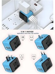 Universaali matkasovitin, kansainväliset matkaliittimet maailmanlaajuisesti, 3 USB + 1 tyypin C porttia eurooppalainen virtalähde, älykäs AC-pistorasian seinälaturi meille EU:hun UK AUS Irlantiin Aasiaan (C/G/A/I)-sininen/musta-monivärinen hinta ja tiedot | Kaapelit ja adapterit | hobbyhall.fi