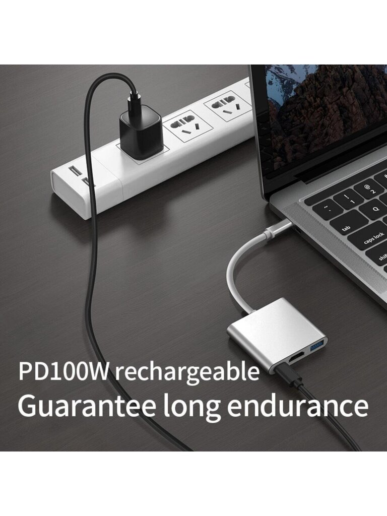 NADODO USB C - HDMI -moniporttisovitin, 3-in-1 Type-C -keskitin, jossa Thunderbolt 3 - HDMI 4K -lähtö / USB 3.0 -portti / PD 100 W pikalatausportti, Android-digitaalitelevisiosovitin Prolle, Air, Projektori, Monitori-valkoinen- yksikokoinen hinta ja tiedot | Kaapelit ja adapterit | hobbyhall.fi