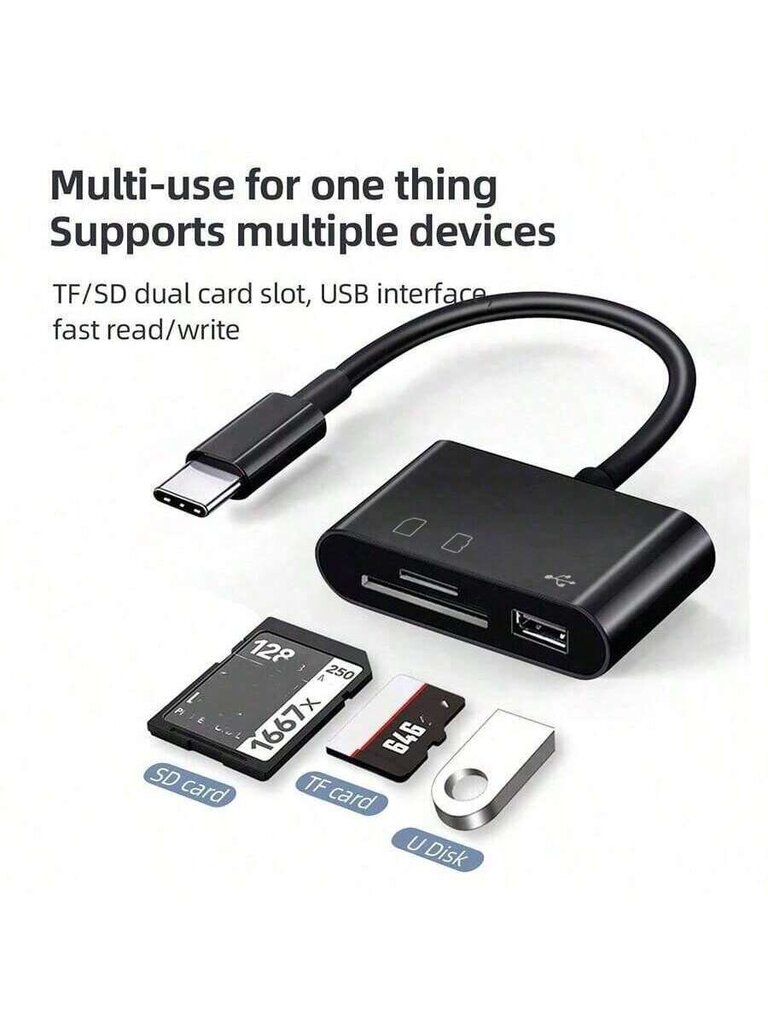 Usb-C-tyypin kortinlukijaadapteri, Sd/Tf-kortti ja USB-liitin, yhteensopiva Macbookin, puhelimien ja Samsung//iphone-laitteiden kanssa - Black-Micro hinta ja tiedot | Kaapelit ja adapterit | hobbyhall.fi