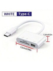 Usb-C-tyypin kortinlukijaadapteri, Sd/Tf-kortti ja USB-liitin, yhteensopiva Macbookin, puhelimien ja Samsungin//iphone-laitteiden kanssa - valkoinen - yksi koko hinta ja tiedot | Kaapelit ja adapterit | hobbyhall.fi