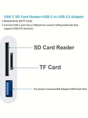 Sd-kortinlukija Type-C,3-in-1-korttipaikan muistikortinlukijalle Tukee SD- ja TF-kortin polkukameran katselua SD-korttisovitin Kannettava Micro SD-kortinlukija, joka ei vaadi sovellusta Plug and Play, mahdollistaa usean laitteen yhteyden ja kätevän tiedon hinta ja tiedot | Kaapelit ja adapterit | hobbyhall.fi