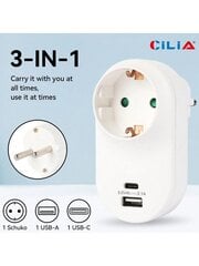 CILIA CILIA 1kpl eurooppalainen standardi 3-IN-1-pistorasian jatke, pistokesovitin, 1 verkkovirtapistorasia ja 2 USB-latausporttia (1 USB C), toimistoon, olohuoneeseen, keittiöön, valkoinen hinta ja tiedot | Kaapelit ja adapterit | hobbyhall.fi