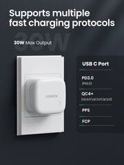 UGREEN 1kpl PD 30W pikalatauspää-valkoinen-UK-pistoke hinta ja tiedot | Kaapelit ja adapterit | hobbyhall.fi