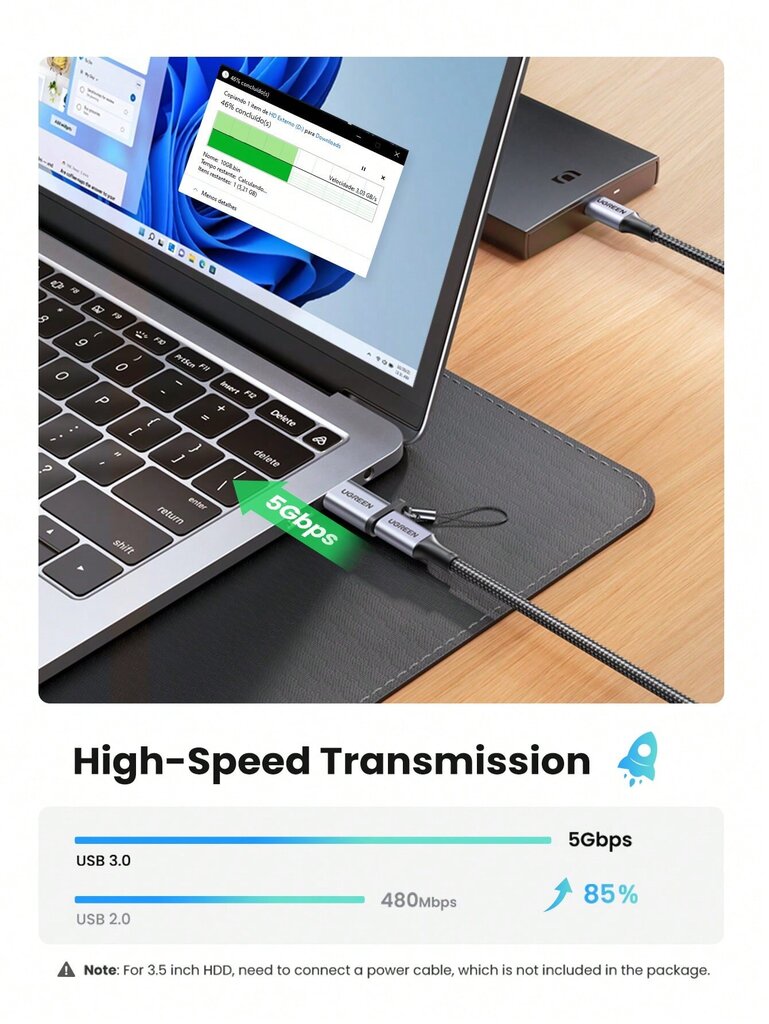 UGREEN Type C -sovitin USB A 3.0 uros USB 3.1 Type C naaras Liitin Type-C adapteri - harmaa hinta ja tiedot | Kaapelit ja adapterit | hobbyhall.fi