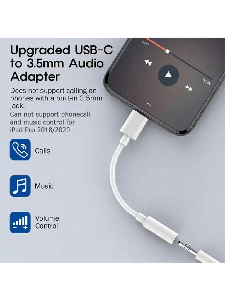 kpl USB-C:stä 3,5 mm:n kuulokeliitäntään sovittimen Dongle-apukaapeli, joka on yhteensopiva iPhonen/Samsungin// Type-C-puhelin-moniväristen kanssa hinta ja tiedot | Kaapelit ja adapterit | hobbyhall.fi