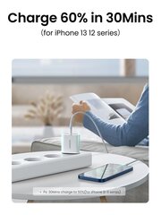 UGREEN 20 W USB C -laturi PD -pikalaturi USB-C virtalähde seinälaturisovitin Yhteensopiva iPhonen, Pixelin, Galaxyn, IPad-White-EU-liittimen kanssa hinta ja tiedot | Kaapelit ja adapterit | hobbyhall.fi