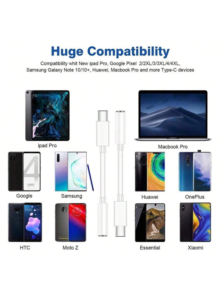 USB C - 3,5 mm kuulokeliitäntäsovitin, 1-2 pakettia USB C - Aux Audio Dongle -kaapeli, joka on yhteensopiva IPhone 15/15 Pro/Pro Max/Plus, Galaxy S23 S24 Ultra-White kanssa hinta ja tiedot | Kaapelit ja adapterit | hobbyhall.fi