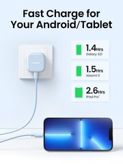 UGREEN PD 20 W -pikalaturi, joka on yhteensopiva Applen 20 W USB-C-virtalähteen kanssa. IPhone-sovitin Yhteensopiva Ipad Pro Air 2022, IPhone 15 -sarjan 14 13 Pro Max-White-UK Plug kanssa hinta ja tiedot | Kaapelit ja adapterit | hobbyhall.fi