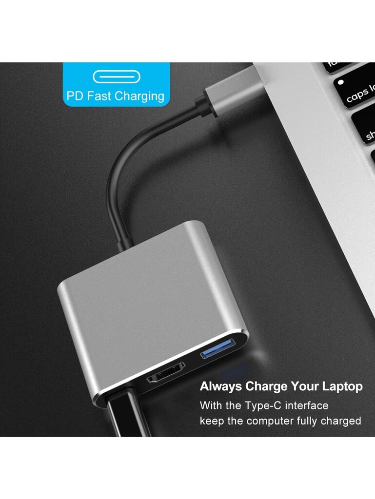 USB-C-HDMI-sovitin 4K, USB-tyyppi C-HDMI-moniporttisovitin PD 100W USB 3.0, USB-C-digitaalinen AV-moniporttisovitin Thunderbolt 3:lle, Mac Bookille, Mac Book Prolle ja muille C-tyypin kannettaville - monivärisille hinta ja tiedot | Kaapelit ja adapterit | hobbyhall.fi