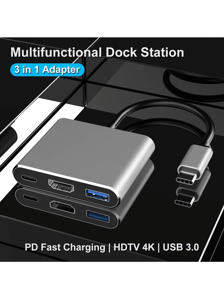 USB-C-HDMI-sovitin 4K, USB-tyyppi C-HDMI-moniporttisovitin PD 100W USB 3.0, USB-C-digitaalinen AV-moniporttisovitin Thunderbolt 3:lle, Mac Bookille, Mac Book Prolle ja muille C-tyypin kannettaville - monivärisille hinta ja tiedot | Kaapelit ja adapterit | hobbyhall.fi