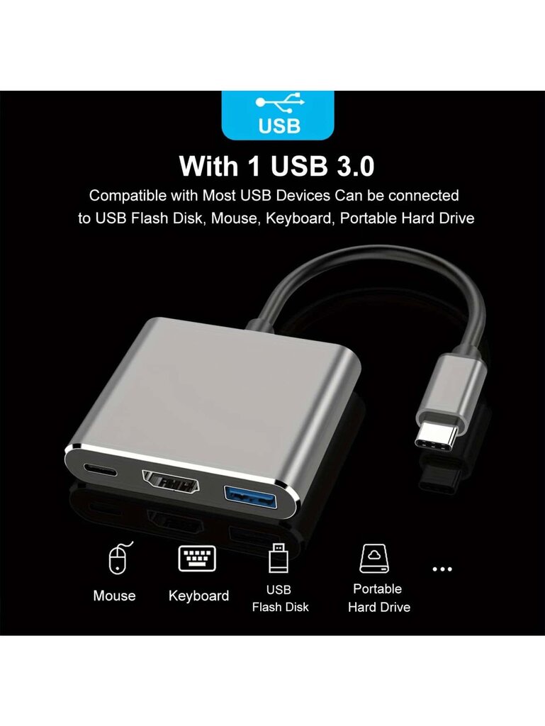 USB-C-HDMI-sovitin 4K, USB-tyyppi C-HDMI-moniporttisovitin PD 100W USB 3.0, USB-C-digitaalinen AV-moniporttisovitin Thunderbolt 3:lle, Mac Bookille, Mac Book Prolle ja muille C-tyypin kannettaville - monivärisille hinta ja tiedot | Kaapelit ja adapterit | hobbyhall.fi