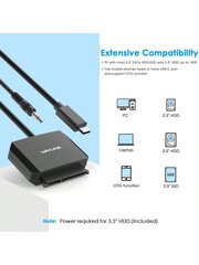 WAVLINK WAVLINK USB C - SATA III -kiintolevysovitinkaapeli, SATA - USB C 5 Gbps -muunnin, ulkoisen kiintolevyn liitin 2,5"/3,5" HDD/SSD-levylle 18 Tt asti, virtasovitin mukana - Black-US Plug hinta ja tiedot | Kaapelit ja adapterit | hobbyhall.fi