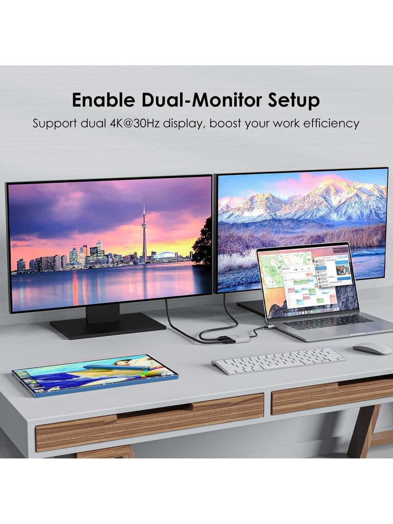 WAVLINK USB C - Dual HDMI -sovitin kannettavan tietokoneen telakointiaseman keskittimen jakaja 87 W PD Dual Monitors -sovittimella varustettu HDMI-keskitin M1/M2 MacBook Prolle/Airille, Dell XPS:lle, HP:lle, Lenovolle, Thunderbolt 3/4 -kannettaville - Sil hinta ja tiedot | Kaapelit ja adapterit | hobbyhall.fi