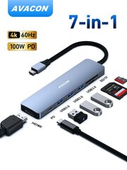 AVACON AVACON USB C HUB 7in1, USB C HUB Moniporttinen sovitin USB-C:llä HDMI:hen, USB-C SD/TF-kortinlukijaan/3*USB 3.0/60W virransyöttö, yhteensopiva IPhone 15 Pro/Maxin, Applen kannettavan tietokoneen, iPadin kanssa Pro, IMac, S23, XPS17-Harmaa-yksi koko hinta ja tiedot | Kaapelit ja adapterit | hobbyhall.fi