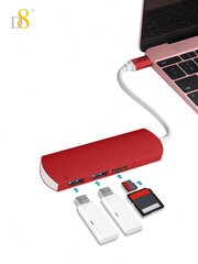 D8 1 kpl USB Type-C HUB 4-porttinen kannettavan tietokoneen sovitin - punainen - Type C hinta ja tiedot | Kaapelit ja adapterit | hobbyhall.fi