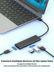 4-in-1 Täysmuovinen USB-keskitinsovitin, tukee USB-levyä, ulkoista kovalevyä, hiirtä, näppäimistöä, kortinlukijaa, tulostinta ja muita laitteita - musta hinta ja tiedot | Kaapelit ja adapterit | hobbyhall.fi