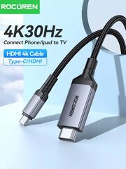 Rocoren Type C - HDMI Converter -sovitinkaapeli 4K@30Hz uros-uroskaapeli, joka on yhteensopiva iPhone 15 -projektorien kanssa PC Apple Laptop Pro kannettava tietokone tabletti Samsung-Tummanharmaa hinta ja tiedot | Kaapelit ja adapterit | hobbyhall.fi