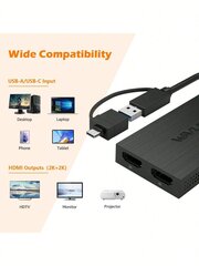 WAVLINK WAVLINK USB 3.0 - HDMI-kaksoisnäyttösovitin, USB A tai USB C HDMI-liitäntään kahdelle näytölle, Thunderbolt 3/4 -yhteensopiva, kaksoistaajuus 1080P@60Hz Windowsille, käyttöjärjestelmälle, EI tue Linuxille ja IPad OS -käyttöjärjestelmälle - musta y hinta ja tiedot | Kaapelit ja adapterit | hobbyhall.fi