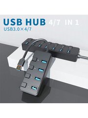 4-porttinen LED USB 3.0 -keskitin virtakytkimellä, pöytäkoneille ja kannettavalle tietokoneelle - musta hinta ja tiedot | Kaapelit ja adapterit | hobbyhall.fi