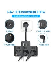 HITRENDS 1-osainen eurooppalainen pistoke, monitoimipistorasia, seinälaajennus, 3 AC-virtapistoketta, 3 USB-A- ja 1 USB-C-porttia monikanavainen virtalähde, 5 cm:n jatkojohto erillisellä LED-näytön kytkimen suojakontaktilla, 3680 W 220- 250V 16A, mustaval hinta ja tiedot | Kaapelit ja adapterit | hobbyhall.fi