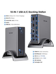 WAVLINK WAVLINK USB3.0 -yleistelakointiasema, 10-in-1 2K-näytöllinen kannettavan tietokoneen keskitin, kaksois-HDMI-näyttösovitin M1/M2 MacBook Prolle/Airille, Surface Pro, Dell XPS, Lenovo Yoga, Thunderbolt 3/4 ja PD 100 W-Grey -EU-pistoke hinta ja tiedot | Kaapelit ja adapterit | hobbyhall.fi