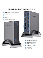 WAVLINK WAVLINK USB3.0 -yleistelakointiasema, 10-in-1 2K-näytöllinen kannettavan tietokoneen keskitin, kaksois-HDMI-näyttösovitin M1/M2 MacBook Prolle/Airille, Surface Pro, Dell XPS, Lenovo Yoga, Thunderbolt 3/4 ja PD 100 W-Grey -USA pistoke hinta ja tiedot | Kaapelit ja adapterit | hobbyhall.fi