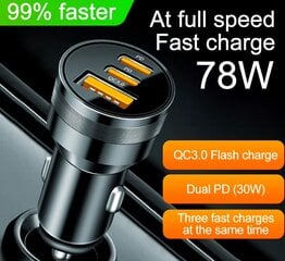 78W PD USB C autolaturi Dual PD QC3.0 Nopea latauslohko Savukkeensytytin Socket Splitter virtalähde hinta ja tiedot | Sähköautojen lataustarvikkeet | hobbyhall.fi