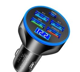 250W PD autolaturi 5 porttia nopea lataus PD QC 3.0 USB C autolaturi tyyppi C sovitin autossa iPhone Samsung Xiaomi hinta ja tiedot | Sähköautojen lataustarvikkeet | hobbyhall.fi