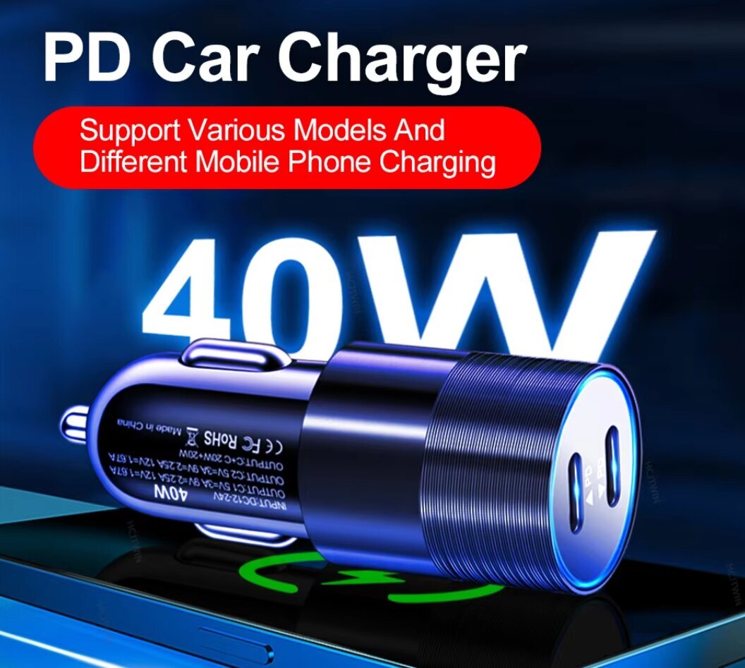 68W Dual USB tyyppi C autolaturi Metal Auto PD laturi Adapteri Nopea lataus USB C laturi matkapuhelimeen autossa iPhone 13 12 hinta ja tiedot | Sähköautojen lataustarvikkeet | hobbyhall.fi