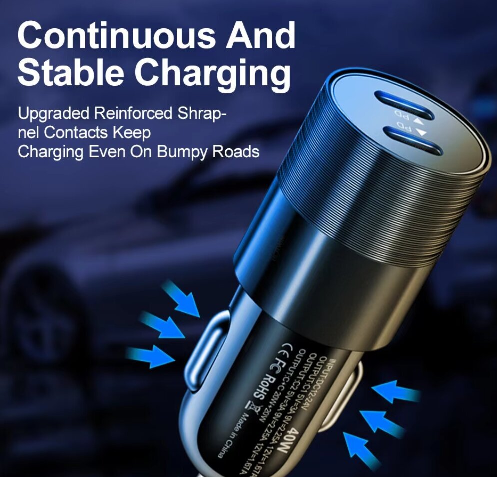 68W Dual USB tyyppi C autolaturi Metal Auto PD laturi Adapteri Nopea lataus USB C laturi matkapuhelimeen autossa iPhone 13 12 hinta ja tiedot | Sähköautojen lataustarvikkeet | hobbyhall.fi