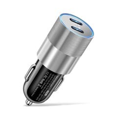 68W Dual USB tyyppi C autolaturi Metallinen Auto PD laturi Adapteri Nopea lataus USB C laturi autossa iPhone 13 12 harmaa hinta ja tiedot | Sähköautojen lataustarvikkeet | hobbyhall.fi