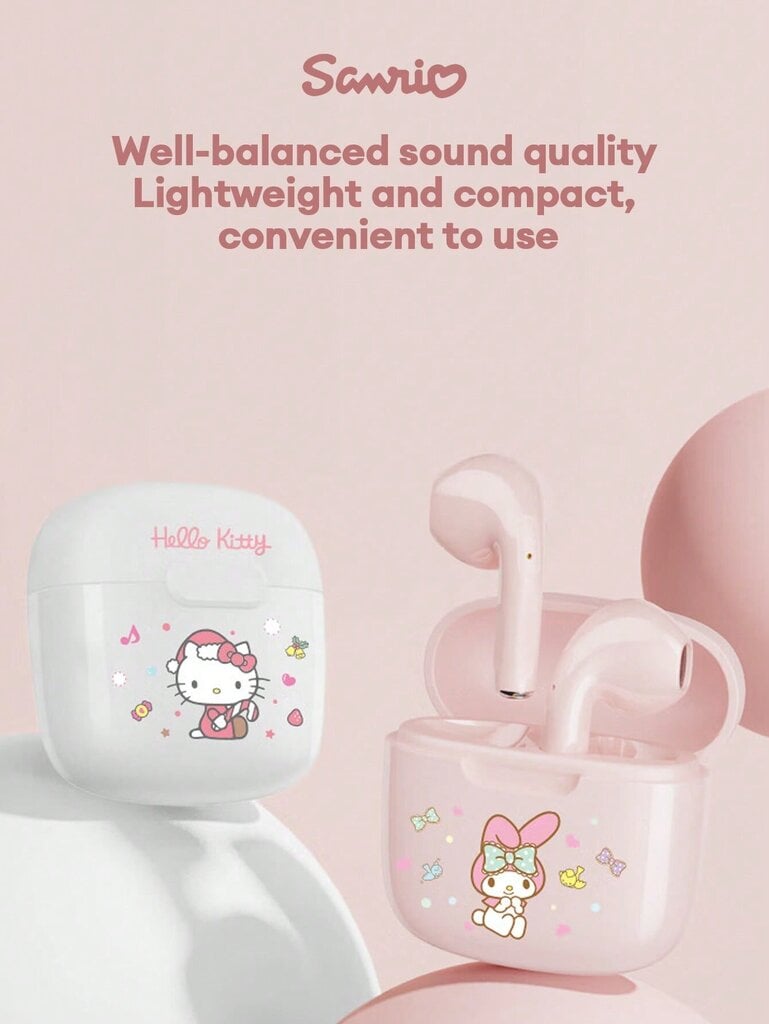 KUROMI BL22B HELLO KITTY Bluetooth-kuulokkeet, Half In-Ear HIFI-teräväpiirtostereoääni, pitkä akunkesto, alhainen latenssi, pelaamiseen musiikkipuheluihin mikrofonilla, söpöt sarjakuvalliset langattomat kuulokkeet passiivisella kohinanvaimennalla - beige hinta ja tiedot | Kuulokkeet | hobbyhall.fi