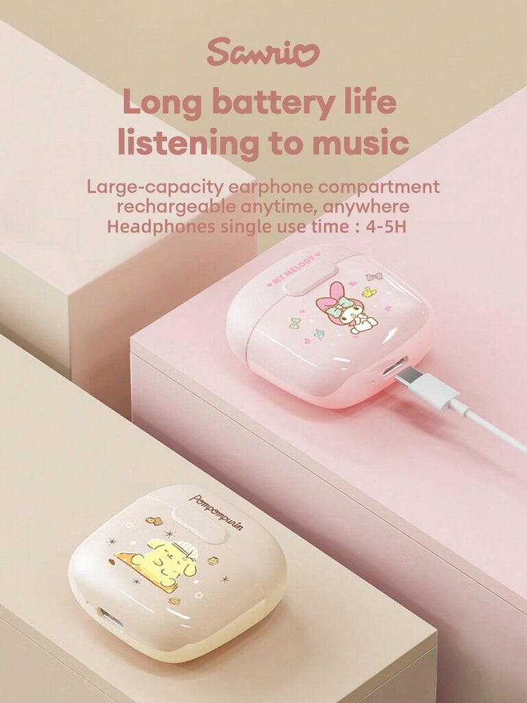 KUROMI BL22B HELLO KITTY Bluetooth-kuulokkeet, Half In-Ear HIFI -teräväpiirtostereoääni, pitkä akunkesto, alhainen latenssi, pelaamiseen musiikkipuheluihin mikrofonilla, söpöt sarjakuvalliset langattomat kuulokkeet passiivisella melunvaimennalla - musta hinta ja tiedot | Kuulokkeet | hobbyhall.fi