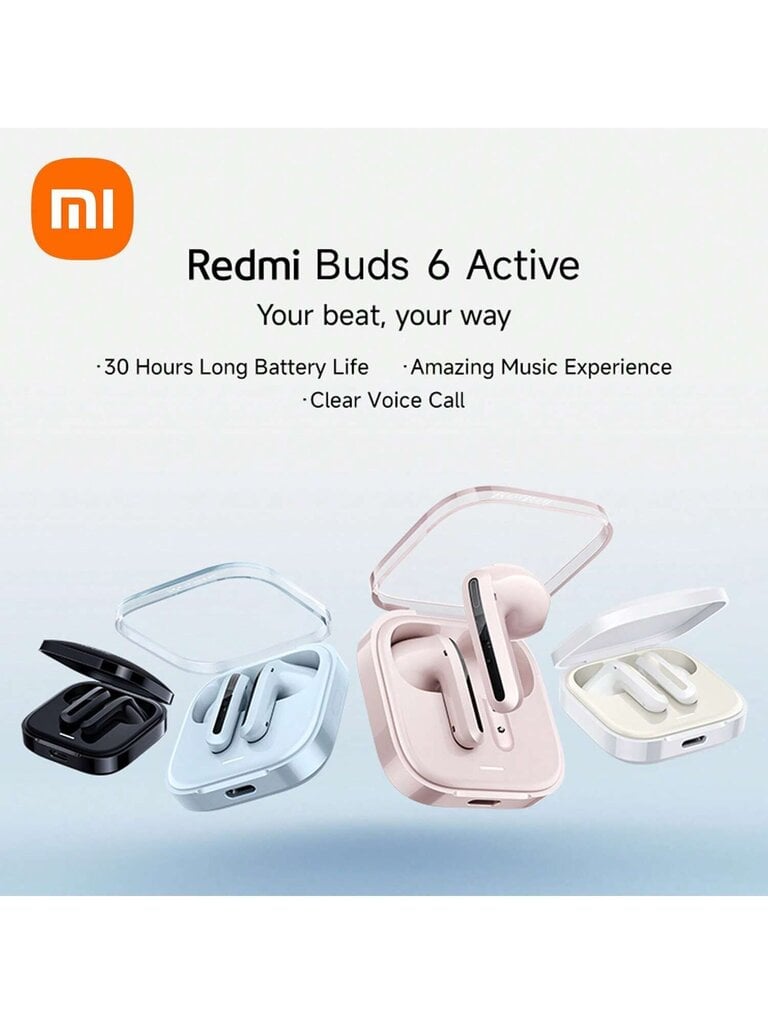 XIAOMI Mi Redmi Buds 6 Active Global -versio Bluetooth® 5.4 -nappikuulokkeiden IP-luokitus IPX4:n suuren 14,2 mm:n dynaamisen ohjaimen tehokkaaseen, vähähäiriöiseen äänenvaimennuksen kaksoismikrofonin kohinanvaimennus parantaa äänen selkeyttä Jopa 30 tunt hinta ja tiedot | Kuulokkeet | hobbyhall.fi