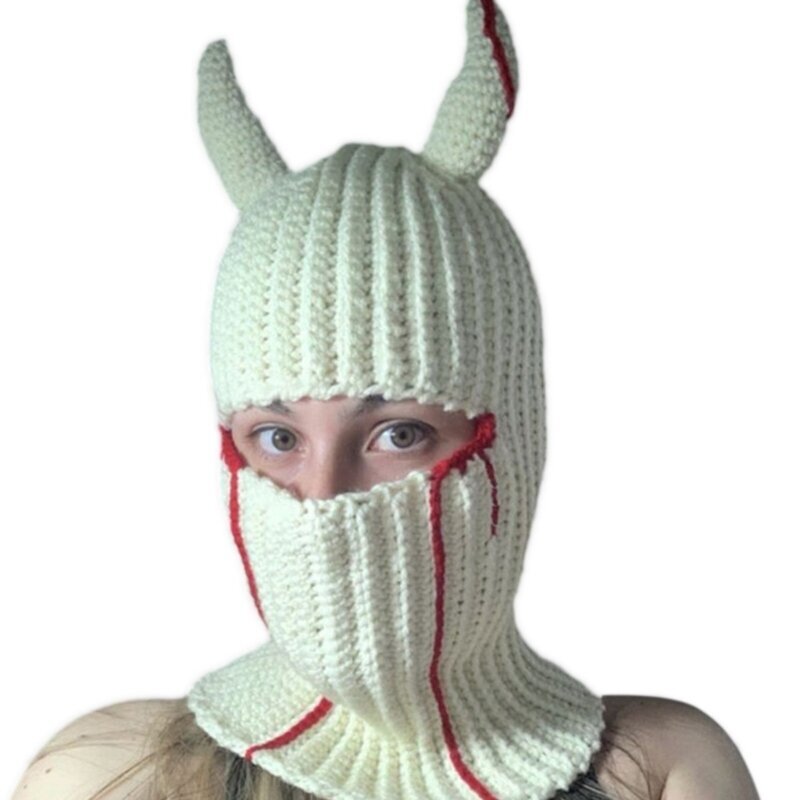 (Aikuinen 57 59cm-Riisi valkoverinen sta)Halloween Balaclava Little Devil Hat Paholainen Horn Balaclava Naamiaiset Halloween Juhlahattu Hauska Hupullinen Pipo Naamio hinta ja tiedot | Naisten päähineet | hobbyhall.fi