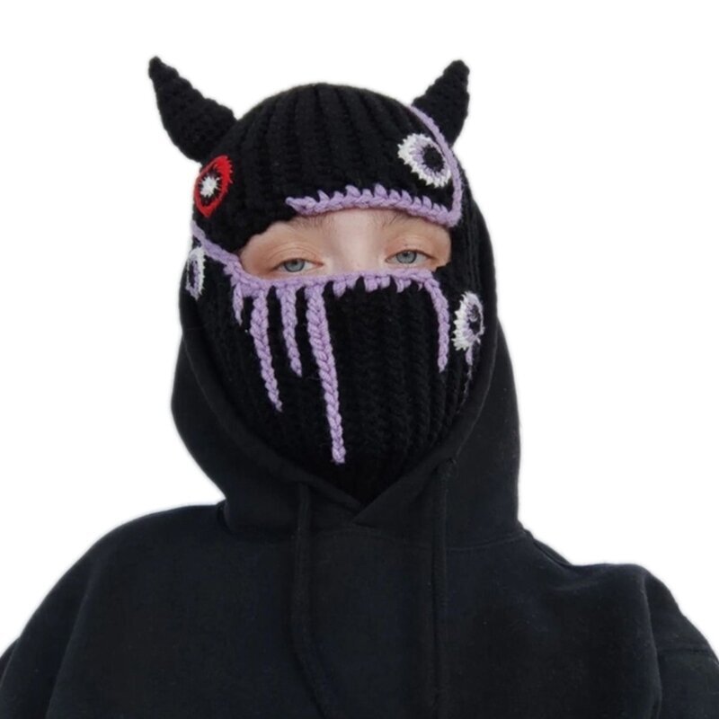 (Aikuinen 57 59cm-Mustat kukat)Halloween Balaclava Little Devil Hat Paholainen Horn Balaclava Naamiaiset Halloween Juhlahattu Hauska Hupullinen Pipo Naamio hinta ja tiedot | Naisten päähineet | hobbyhall.fi