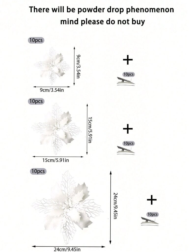 10kpl/20kpl Valkoisia tekokukkia kiinnikkeillä, talvijouluksi, uudeksi vuodeksi, hääseppele, portaat, ikkuna, takkasisustus-valkoinen-15cm hinta ja tiedot | Joulukuuset ja kranssit | hobbyhall.fi