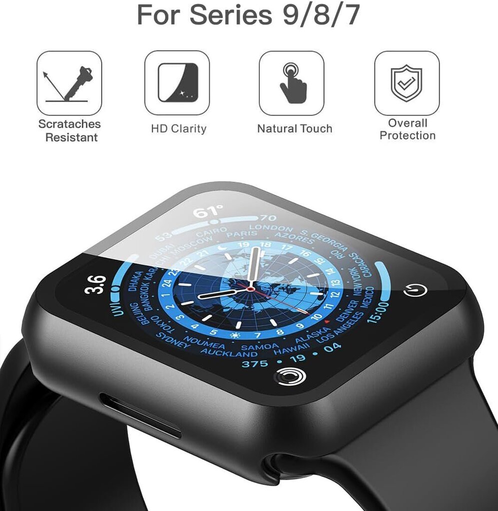 2 pakkaus kova PC-kotelo karkaistusta lasista valmistetulla näytönsuojalla, yhteensopiva Apple Watch Series 9 (2023) Series 8 Series 7 45mm: n kanssa, erittäin ohut naarmuuntumaton kansi iWatch S9/S8/S7:lle, musta hinta ja tiedot | Älykellojen ja aktiivisuusrannekkeiden lisätarvikkeet | hobbyhall.fi