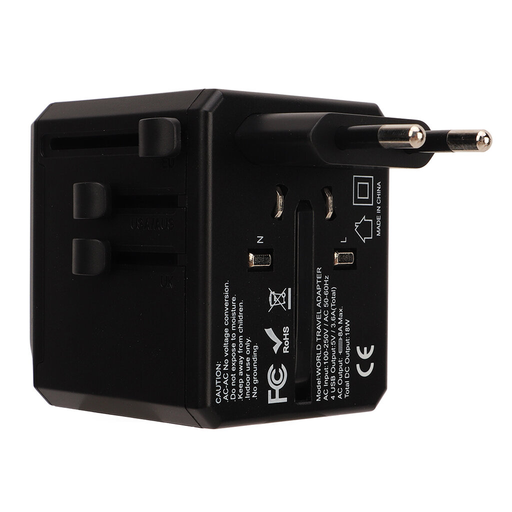 Matkasovitin Musta yleissovitin, jossa 3 USB 1 Type C Turvallisuussuojaus Kansainvälinen sovitin US UK EU Plug AC100?240V hinta ja tiedot | Vuorikiipeilyvarusteet | hobbyhall.fi