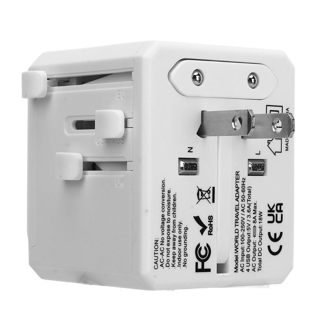 Universaali matkasovitin AC100V?240V 4 USB Kannettava International Plug Adapter matkapuhelimille Kannettavat Valkoinen hinta ja tiedot | Vuorikiipeilyvarusteet | hobbyhall.fi