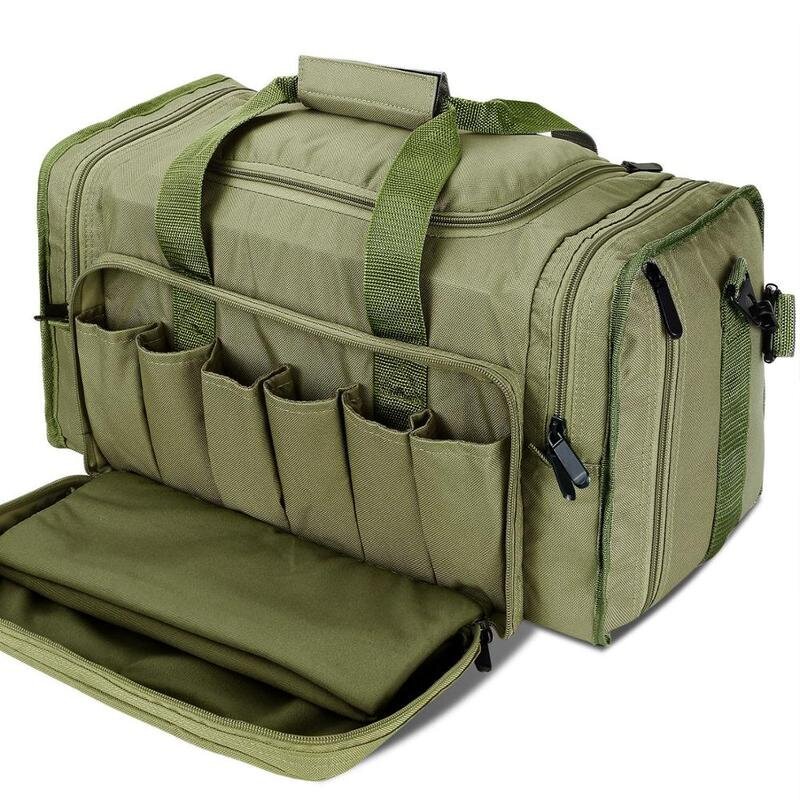 Army Green - Tactical Gun Range Bag Ammuntapussit käsiaseiden pistooleille lukittavalla vetoketjulla ja luistamattomilla jaloilla hinta ja tiedot | Tietokonelaukut | hobbyhall.fi