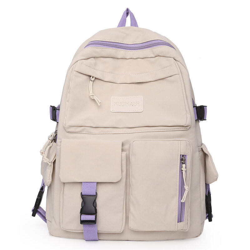 Beige-2024 Preppy Style Canvas Reppu Naisten Kontrastiväri Harajuku Reput Opiskelijoiden Koululaukku Nainen Suuri Tilavuus Reppu hinta ja tiedot | Tietokonelaukut | hobbyhall.fi