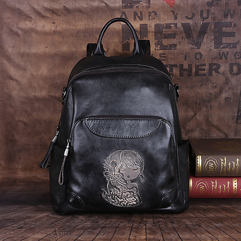 Retro BlackGray33CM-27CM-13CM- 2024 Nahkainen Naisten Laukku Retro Kohokuviointi Reppu Ipad Book Travel Käsilaukku Naisten Olkalaukku Vintage Messenger Bag hinta ja tiedot | Tietokonelaukut | hobbyhall.fi