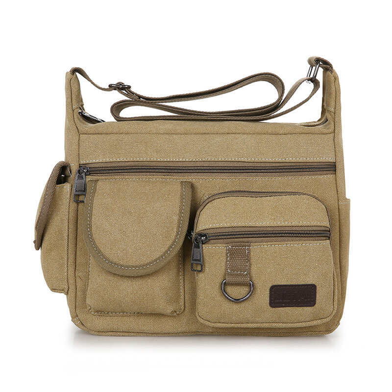 Khaki-Mens Casual Canvas Messenger Bag Business Travel Olkalaukut Miesten Kannettava Vapaa-ajan Laukut Käsilaukut Postimies Miesten Bolsa Masculina hinta ja tiedot | Tietokonelaukut | hobbyhall.fi