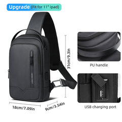 Päivitys Black-HK-olkalaukku, aviomies vedenpitävä miesten rintapakkaus 11 tuuman ipadille, muoti Crossbody-laukku miehelle USB-latausportilla hinta ja tiedot | Tietokonelaukut | hobbyhall.fi