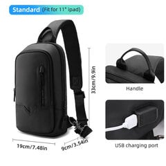 Musta-HK-olkalaukku aviomiehen vedenpitävä miesten rintapakkaus 11 tuuman ipadille, muoti Crossbody-laukku miehelle USB-latausportilla hinta ja tiedot | Tietokonelaukut | hobbyhall.fi