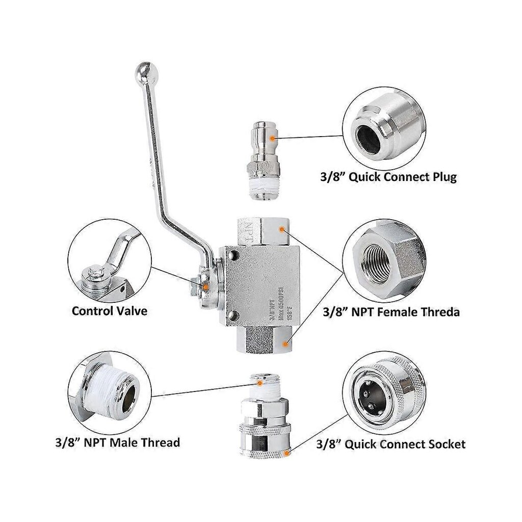 Korvaava 4500 Psi Palloventtiilisarjan Kytkin 3/8 Tuuman Pikaliittimellä, Joka On Yhteensopiva Painepesurin Letkupumpun Autotarvikkeiden Kanssa hinta ja tiedot | Moottorin varaosat | hobbyhall.fi
