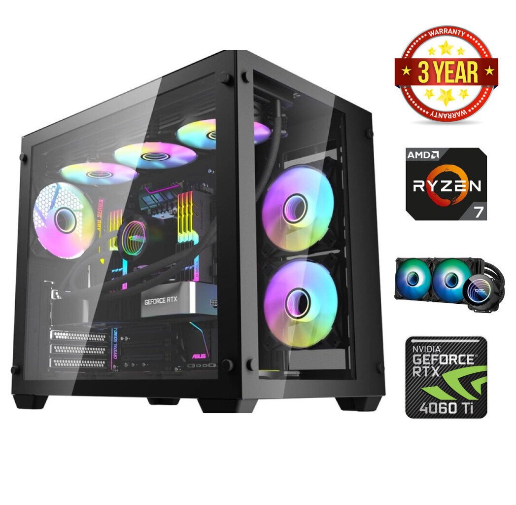 Gamer Ryzen 7 7700X 8GB 512GB SSD NVME 1TB HDD RTX 4060 Ti Windows 11 hinta ja tiedot | Pöytätietokoneet | hobbyhall.fi